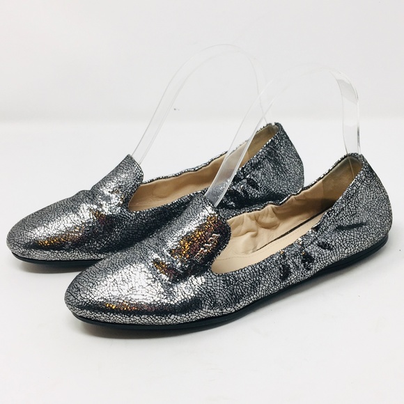Prada ballet flats 37.5 silver leather - Picture 4 of 8